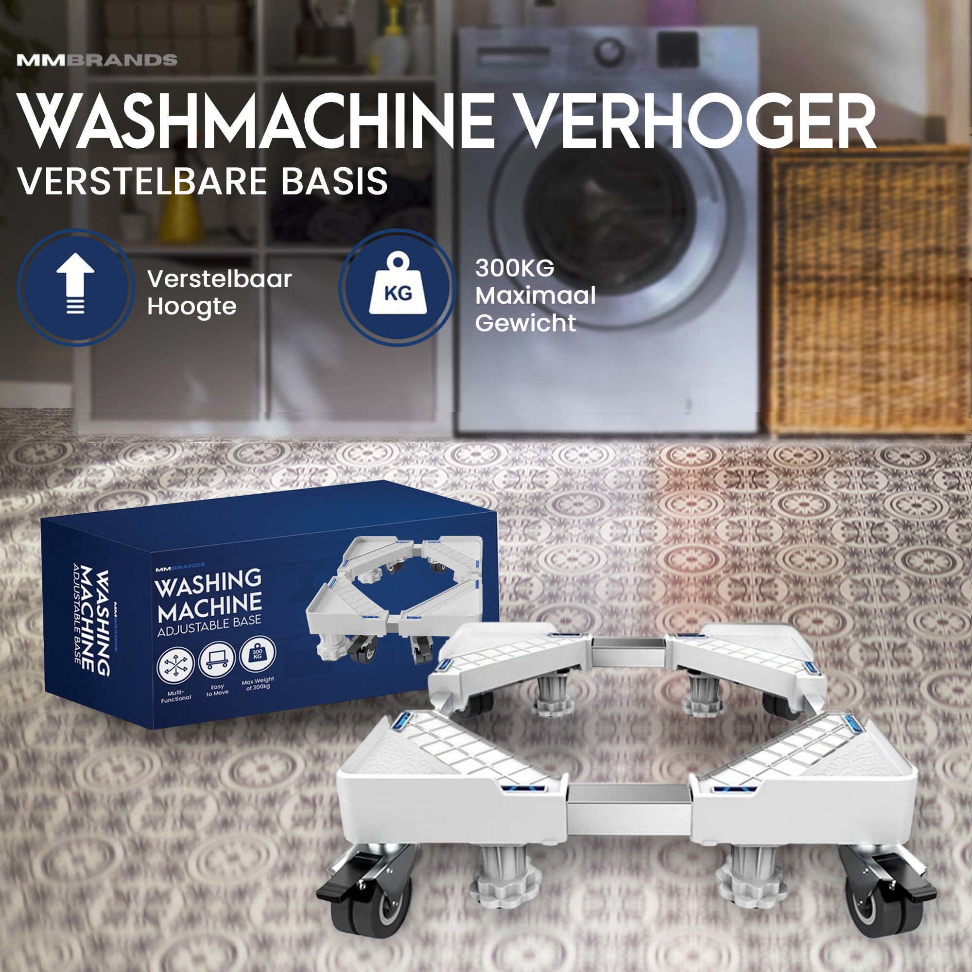 Wasmachine Verhoger op Wieltjes - Witte Pads