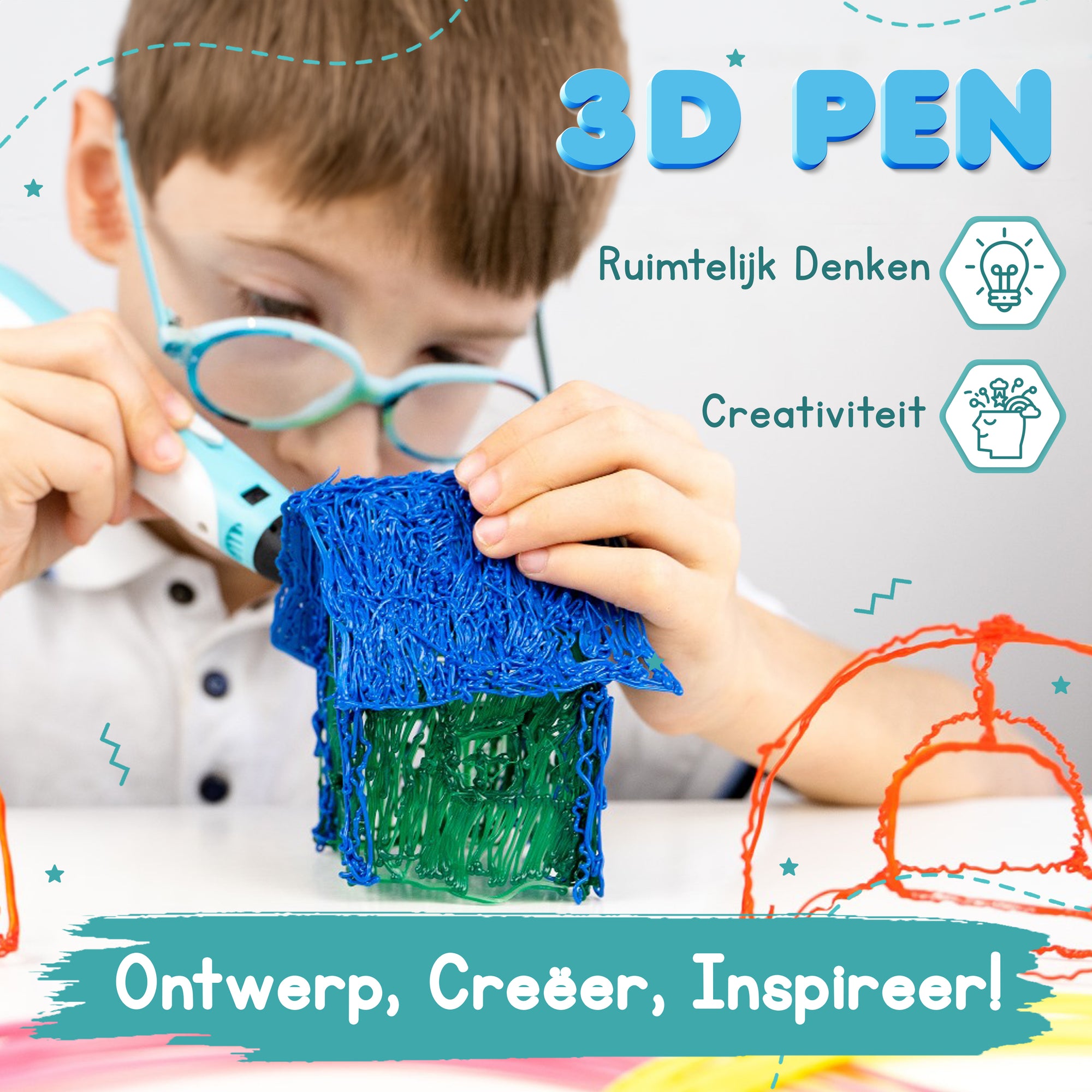 3D Pen Starterspakket - 100M Filament - 10 Kleuren - Blauw