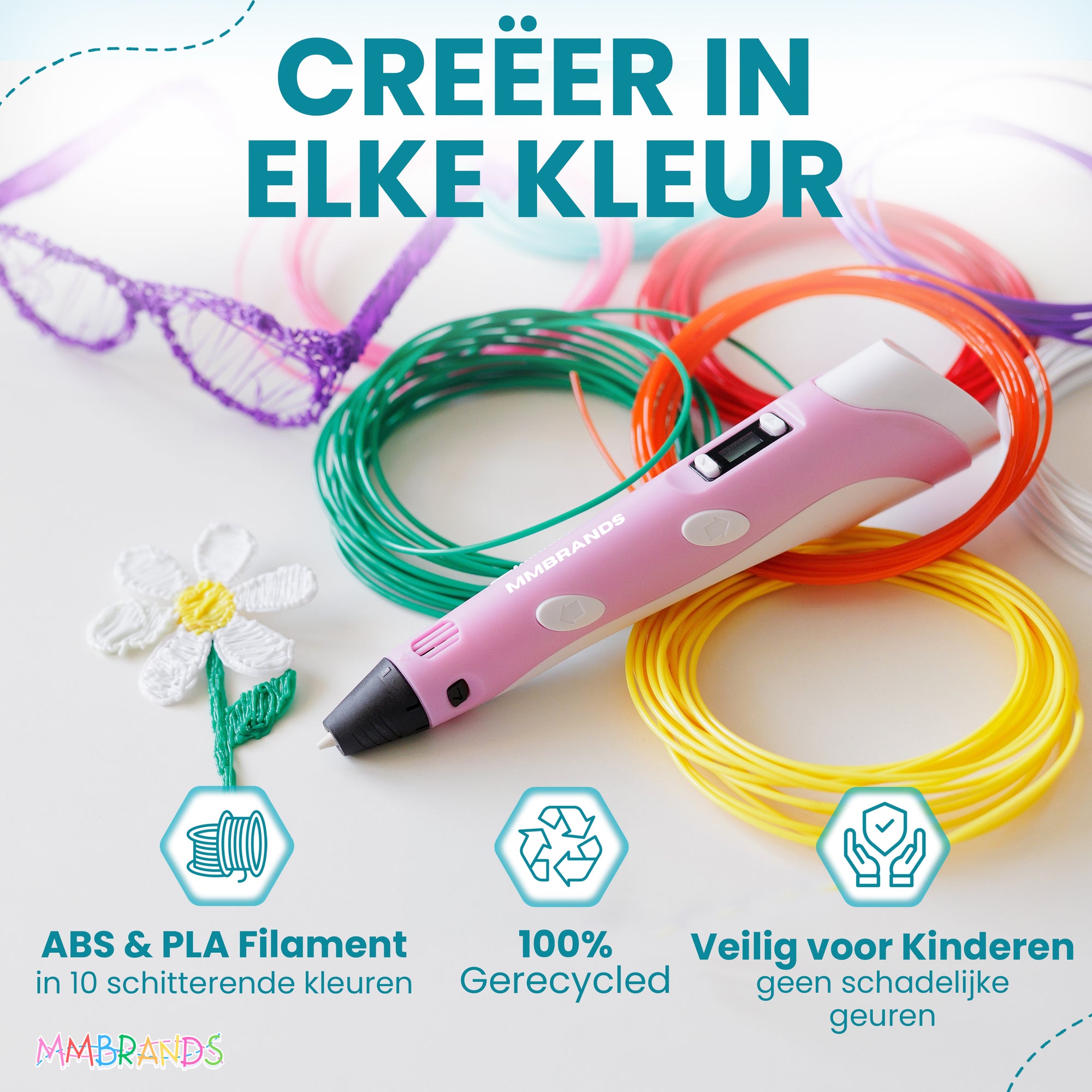 3D Pen Startpakke - 10 Farver Filament