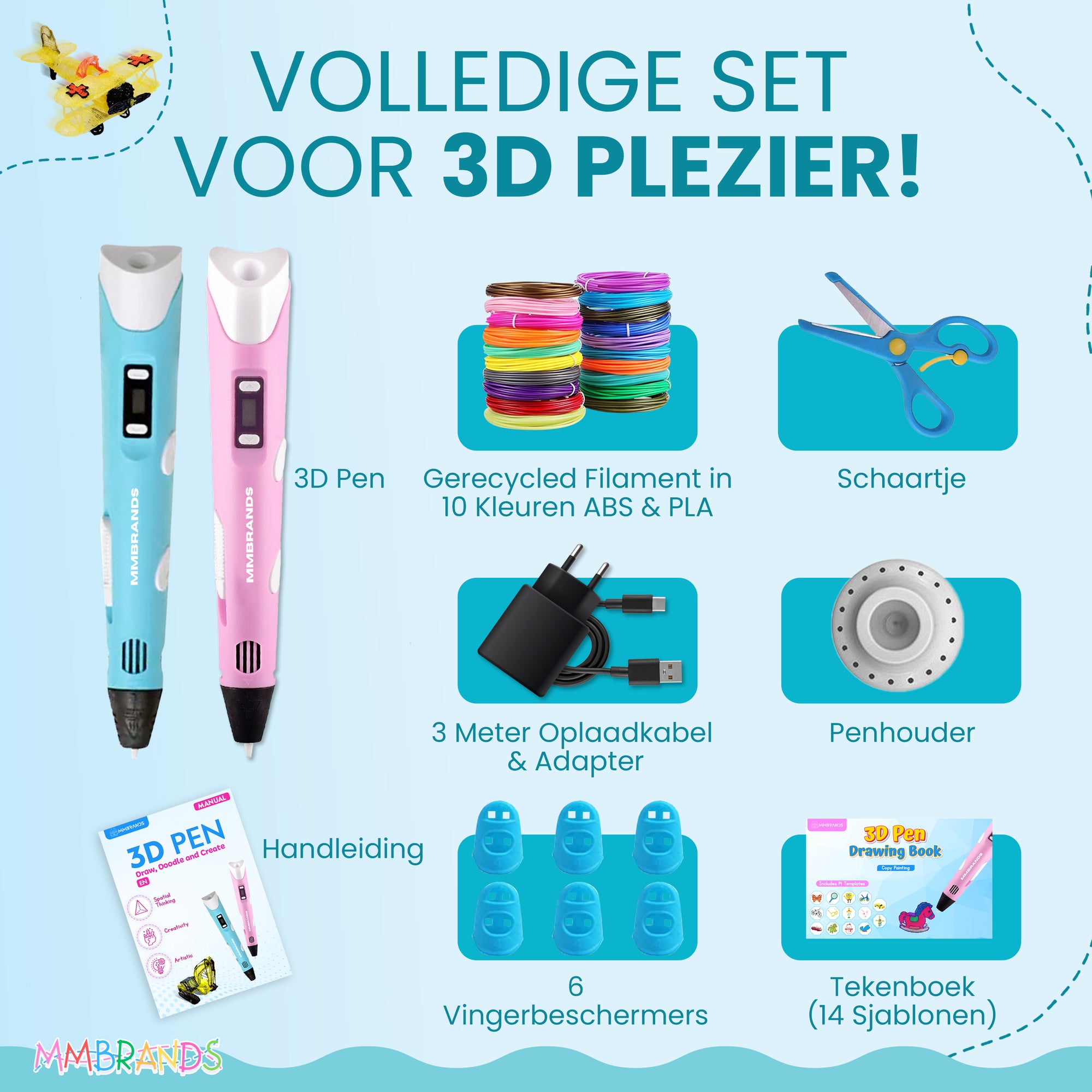 3D-penna startpaket - 10 färger filament