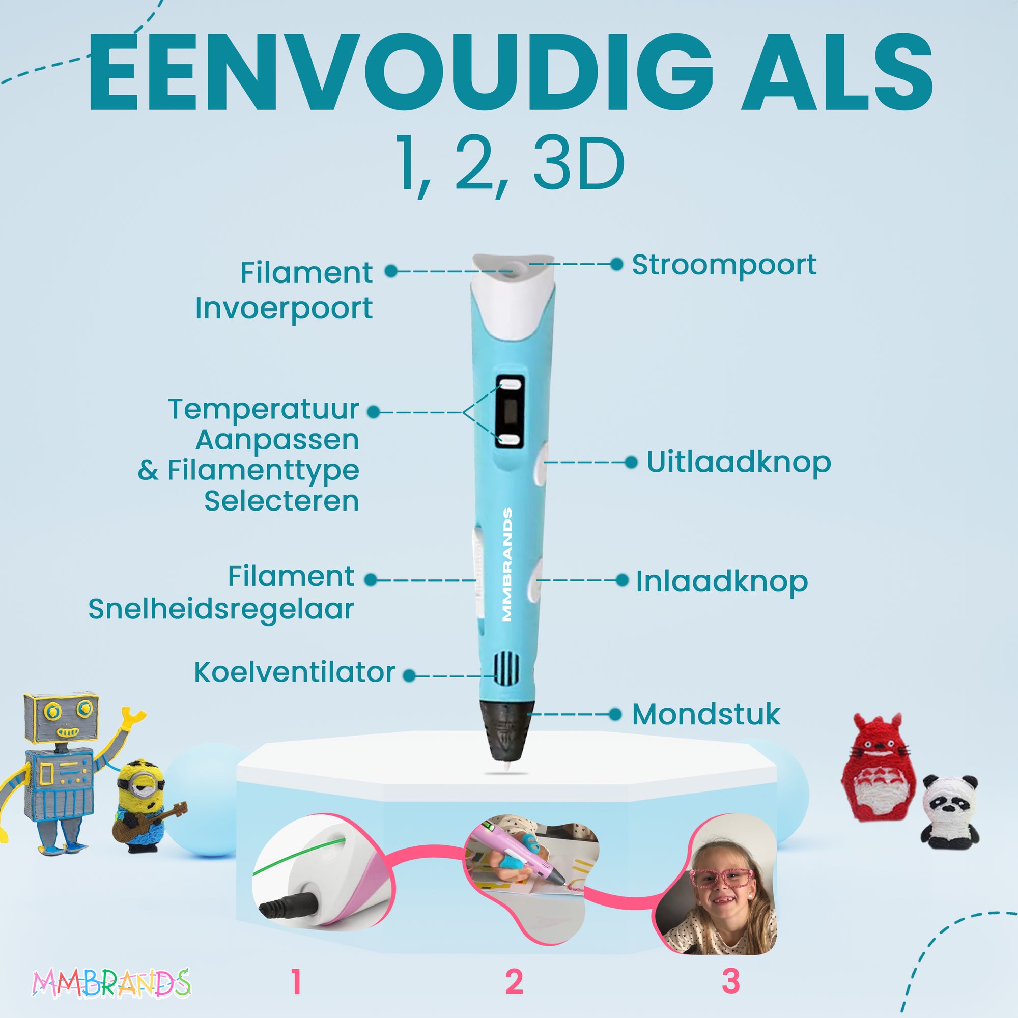 3D-penna startpaket - 10 färger filament