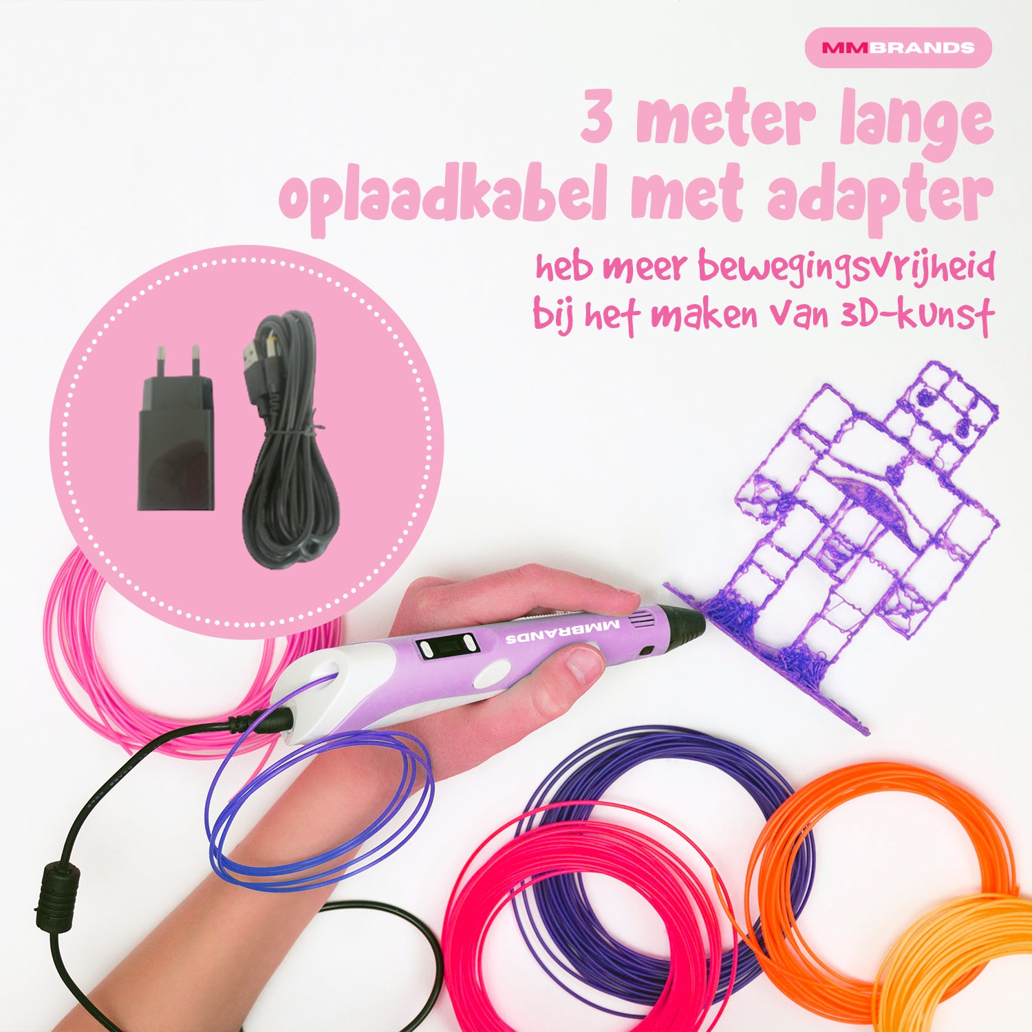 3D Pen Starterspakket - 100M Filament - 10 Kleuren - Roze