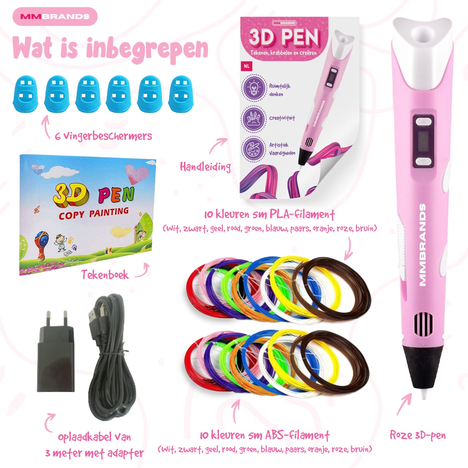 3D Pen Starterspakket - 100M Filament - 10 Kleuren - Roze