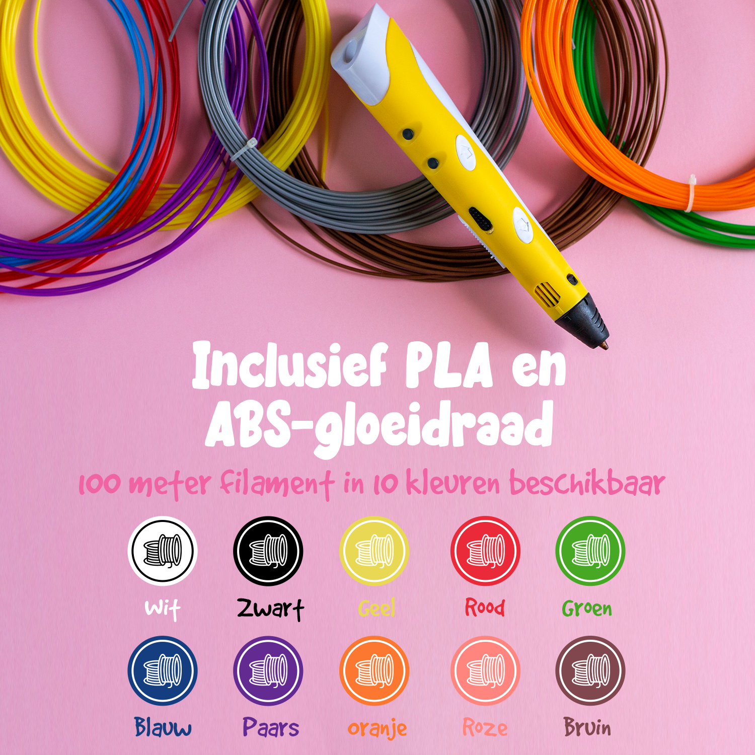 3D Stift Filament Nachfüllung – 100 Meter – 10 Farben – ABS und PLA Filament