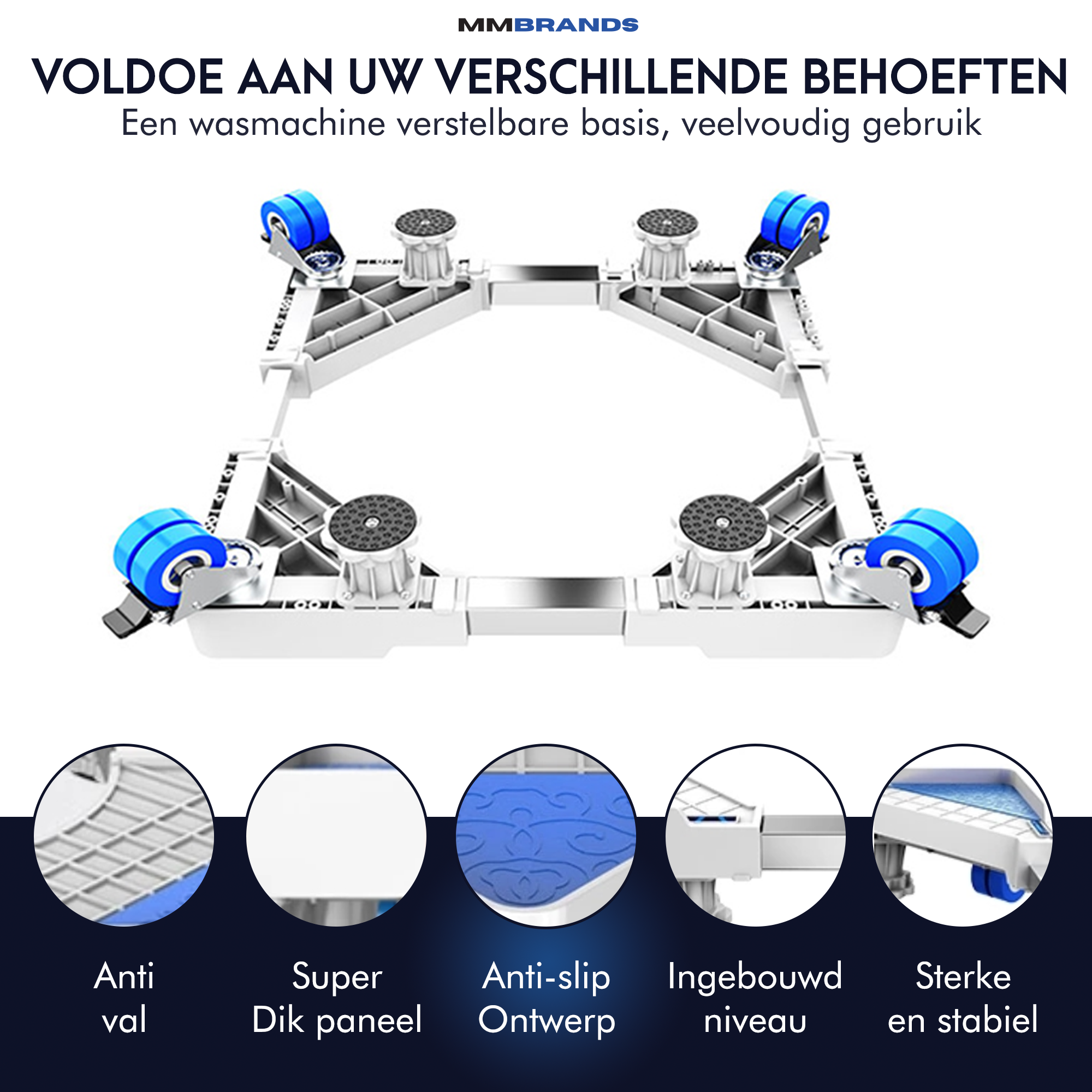 Waschmaschinen Untergestell auf Rädern – blaue Pads