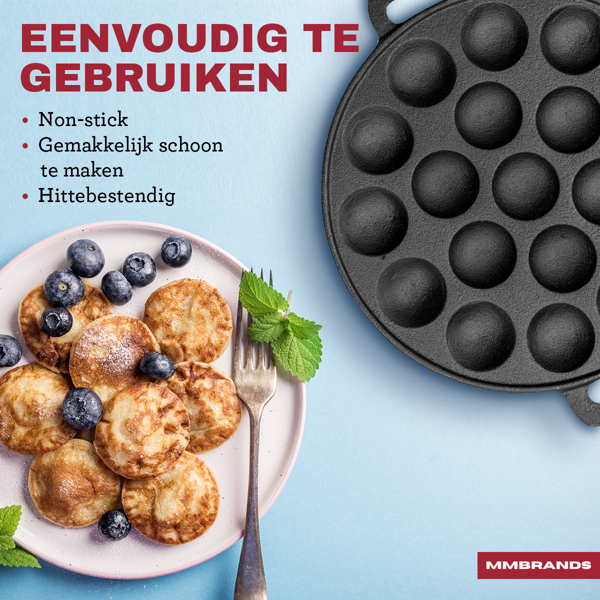 Poffertjes Pfanne – inklusive Griff, Bürste und Gabeln