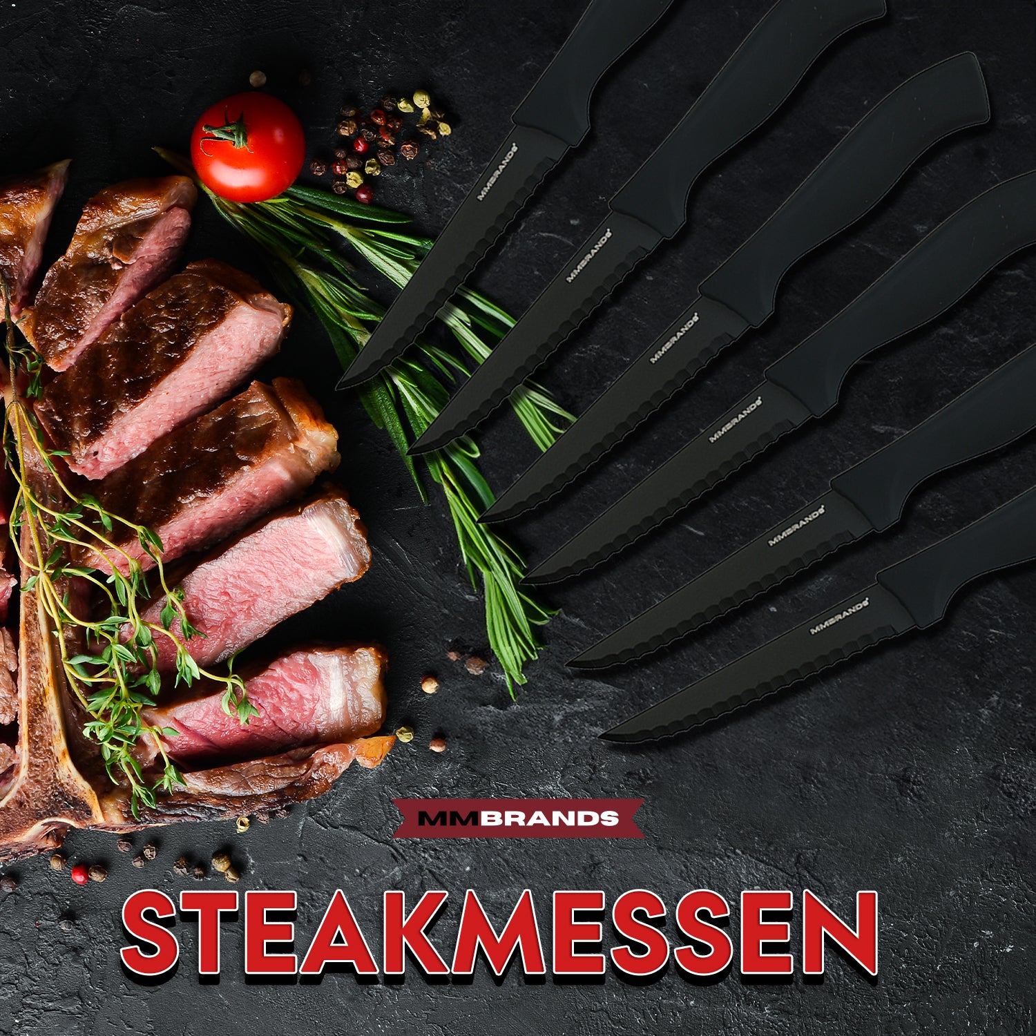 Steakmessen Set - 6 Stuks - Zwart