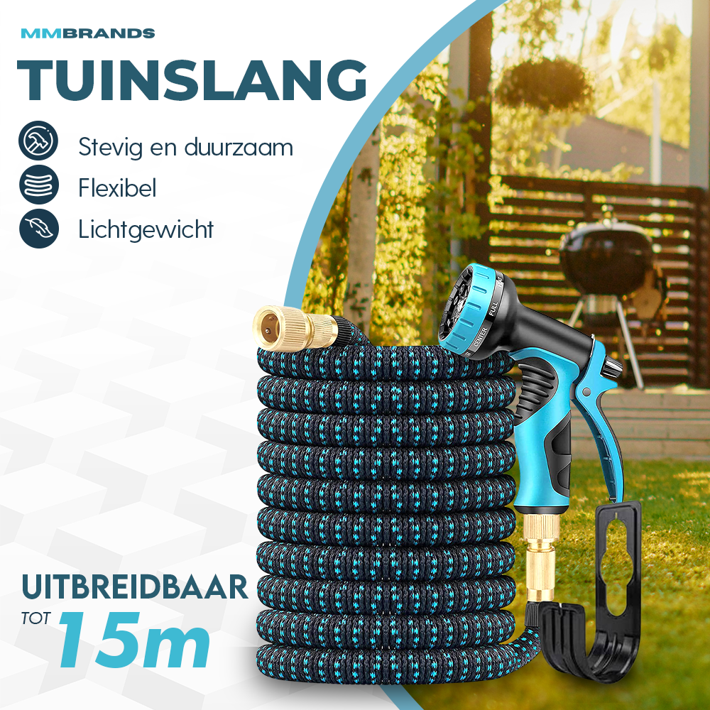 Tuinslang Uitrekbaar tot 15m - 10 Sproeistanden - Blauw